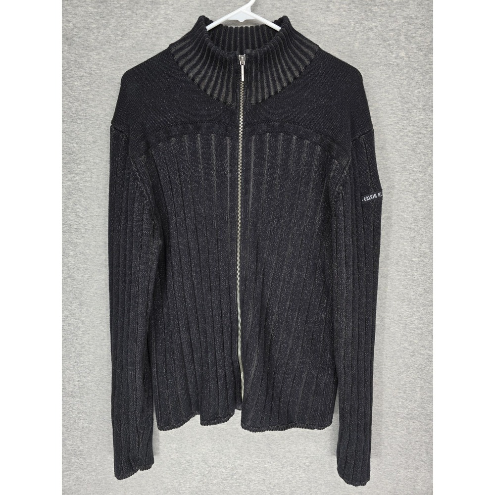 Calvin Klein Jeans Men's XXL Full Zip Ribbed Knit Cardigan Sweater Mock Neck
